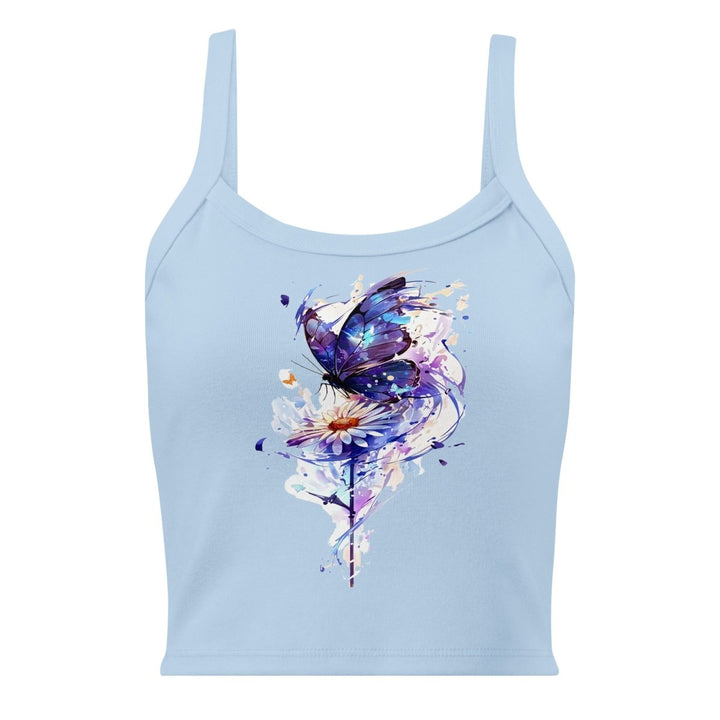 Bluewing Reverie Micro-Rib Tank Top – Art Graphic Crop Top - Polendo Design Bluewing Reverie Micro-Rib Tank Top