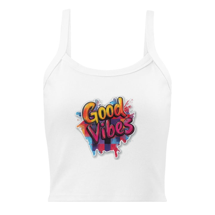 Vibe Spill Micro-Rib Tank Top – Art Graphic Crop Top - Polendo Design Vibe Spill Micro-Rib Tank Top