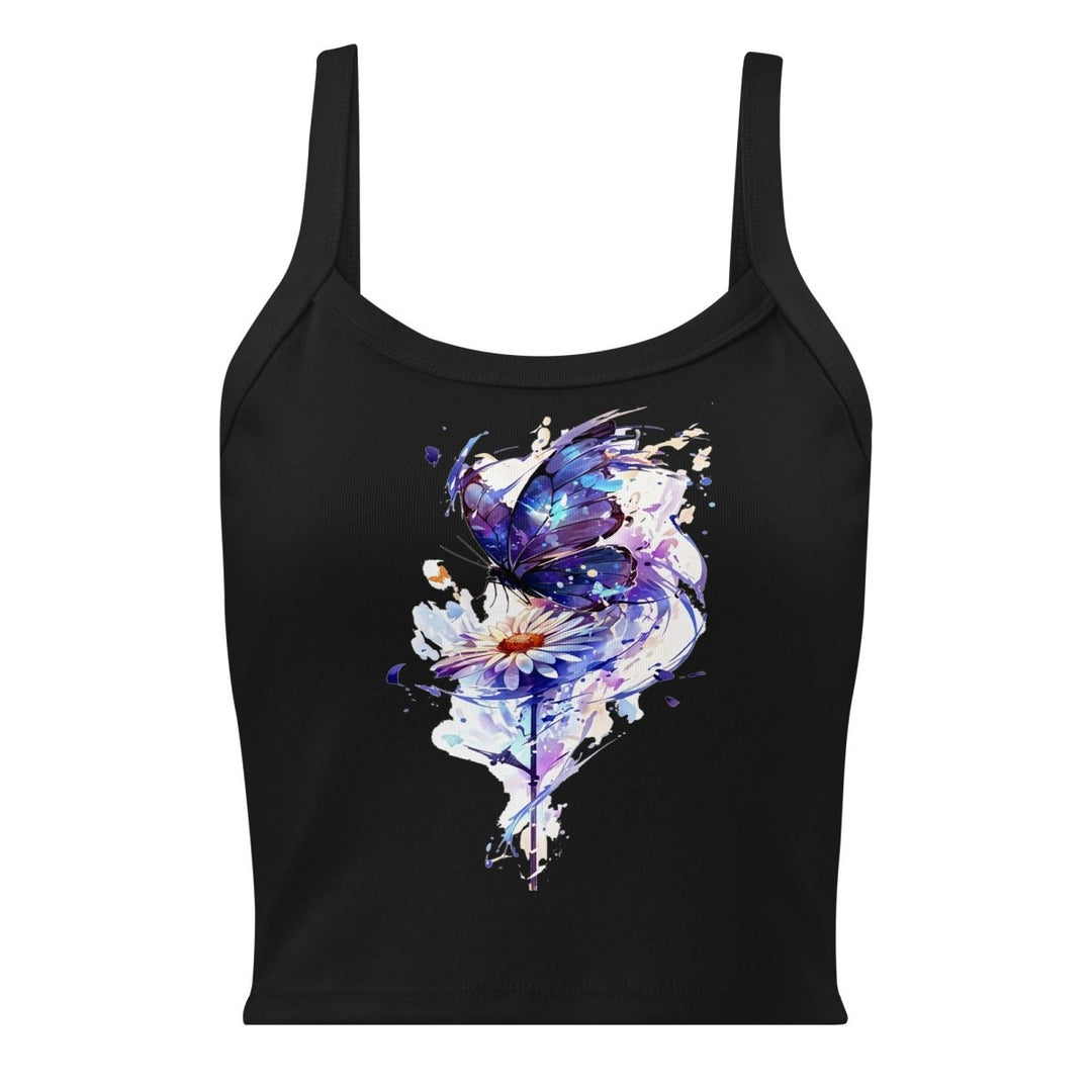 Bluewing Reverie Micro-Rib Tank Top – Art Graphic Crop Top - Polendo Design Bluewing Reverie Micro-Rib Tank Top
