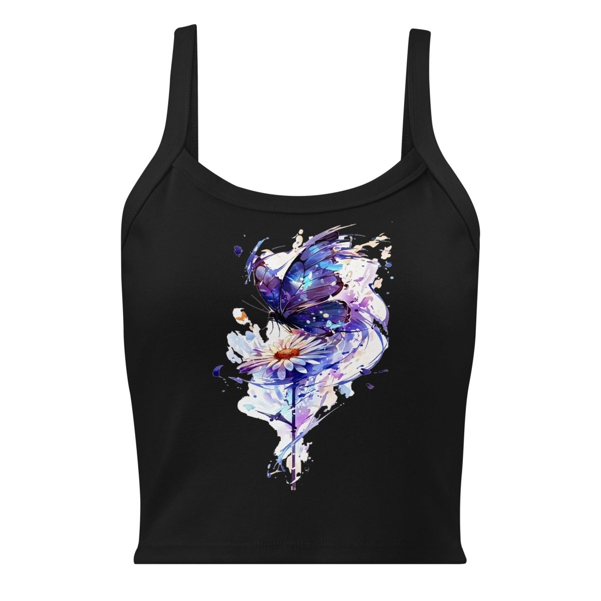 Bluewing Reverie Micro-Rib Tank Top – Art Graphic Crop Top - Polendo Design Bluewing Reverie Micro-Rib Tank Top