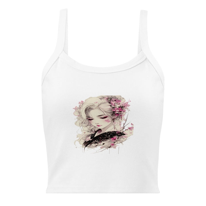 Petal Silence Micro-Rib Tank Top – Art Graphic Crop Top - Polendo Design Petal Silence Micro-Rib Tank Top