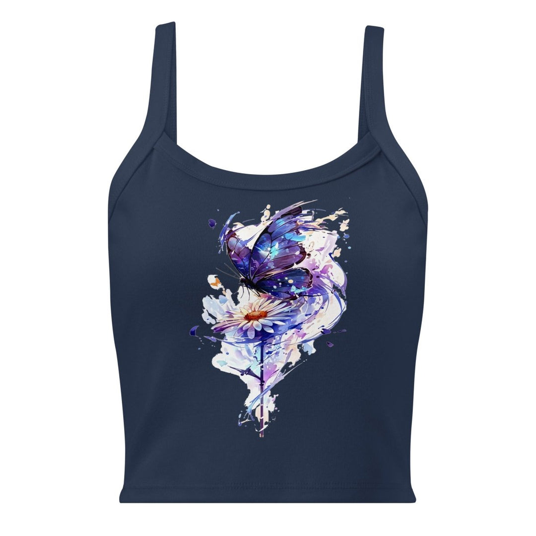 Bluewing Reverie Micro-Rib Tank Top – Art Graphic Crop Top - Polendo Design Bluewing Reverie Micro-Rib Tank Top