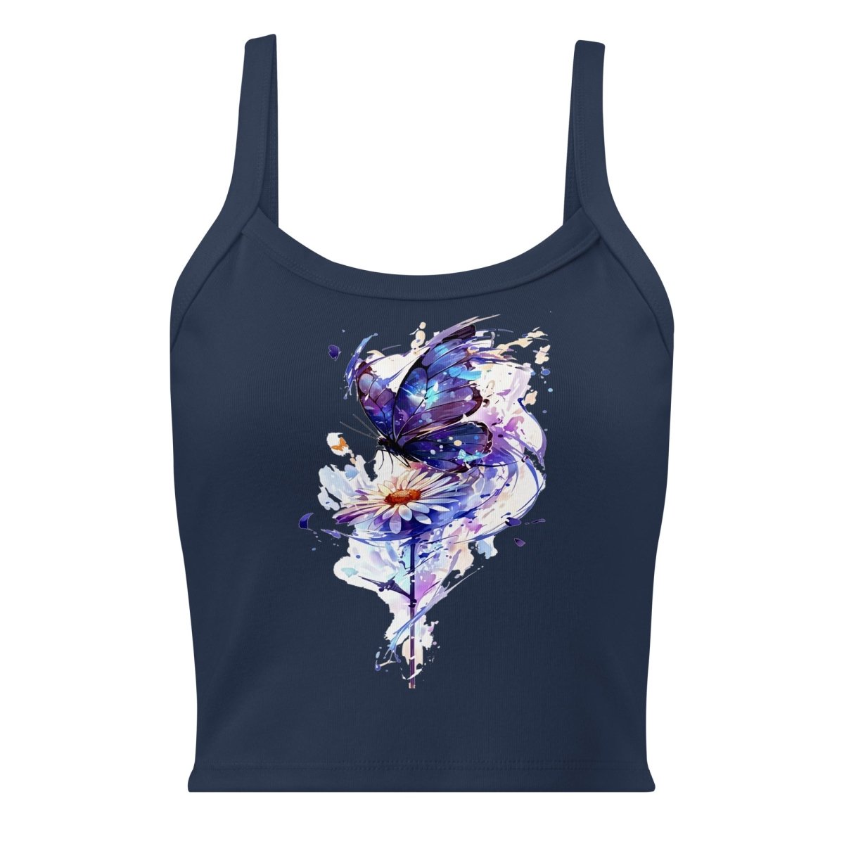 Bluewing Reverie Micro-Rib Tank Top – Art Graphic Crop Top - Polendo Design Bluewing Reverie Micro-Rib Tank Top