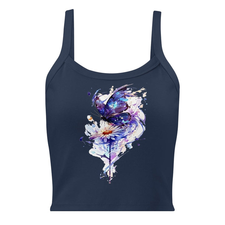 Bluewing Reverie Micro-Rib Tank Top – Art Graphic Crop Top - Polendo Design Bluewing Reverie Micro-Rib Tank Top
