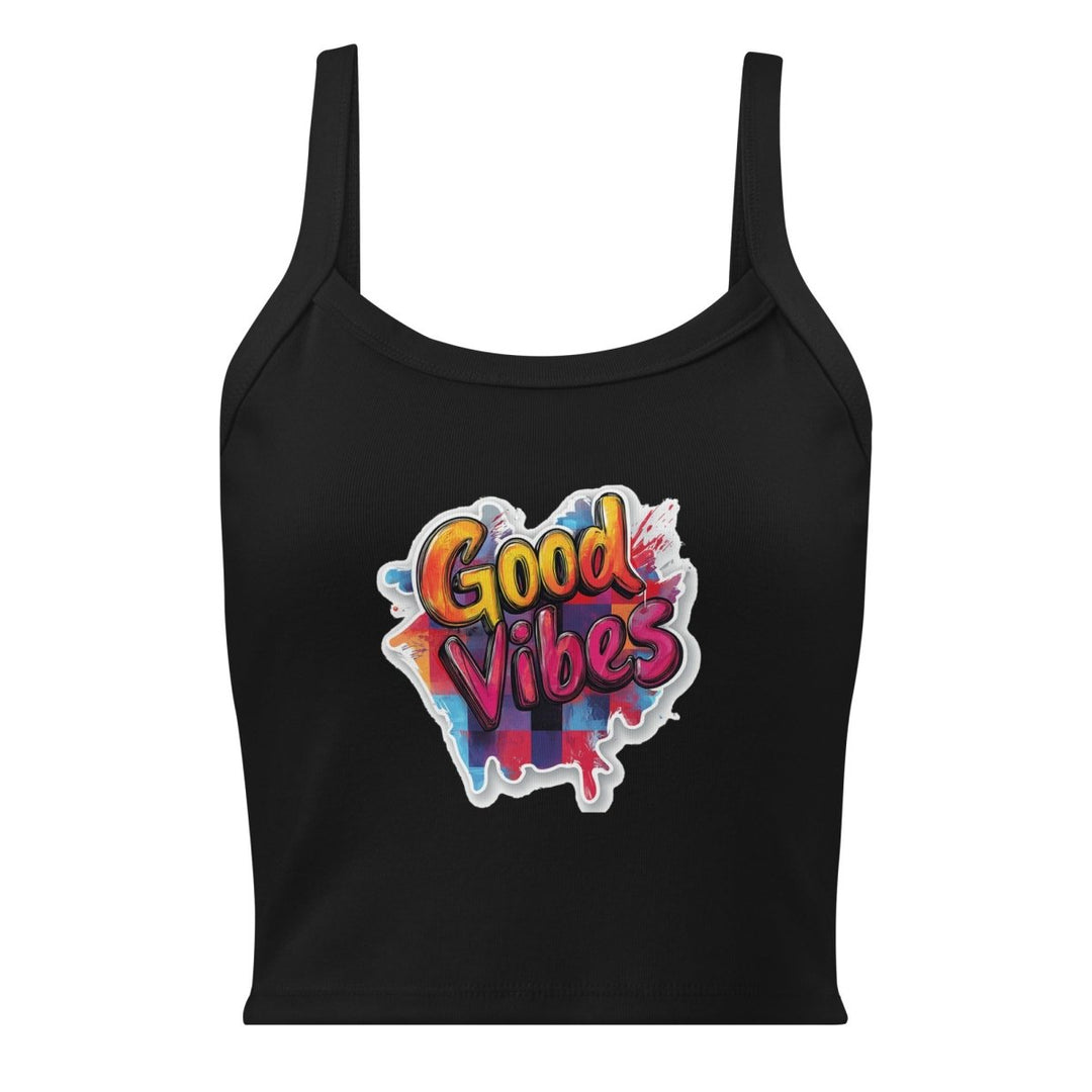 Vibe Spill Micro-Rib Tank Top – Art Graphic Crop Top - Polendo Design Vibe Spill Micro-Rib Tank Top