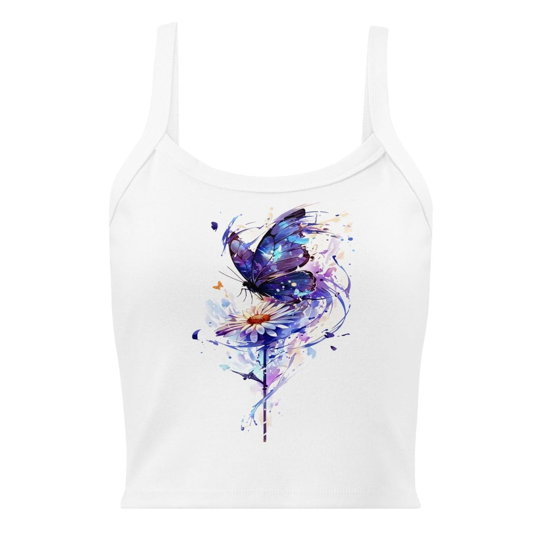 Bluewing Reverie Micro-Rib Tank Top – Art Graphic Crop Top - Polendo Design Bluewing Reverie Micro-Rib Tank Top