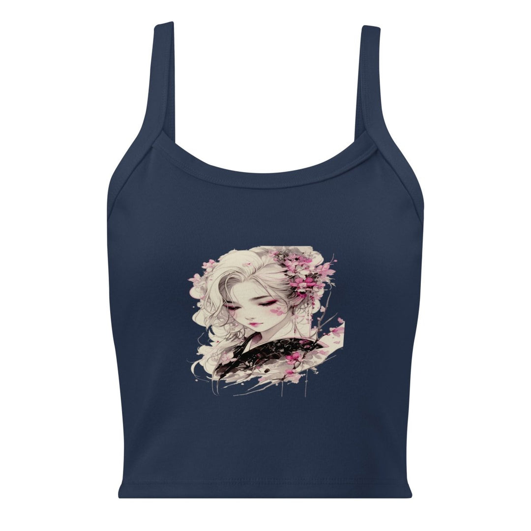 Petal Silence Micro-Rib Tank Top – Art Graphic Crop Top - Polendo Design Petal Silence Micro-Rib Tank Top
